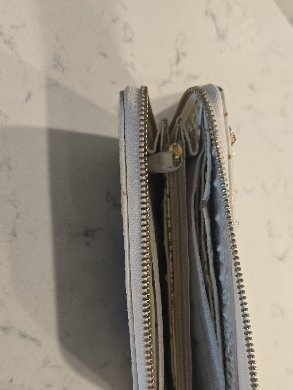 Brahmin White Croc-Embossed Zip Wallet with Blue and Black Snowflake - Picture 2 of 3